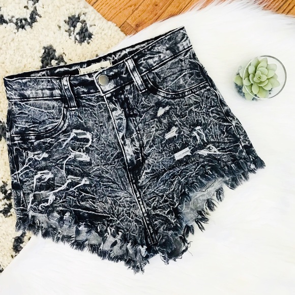 Aphrodite Pants - High Waisted Black Wash Cut Off Shorts
